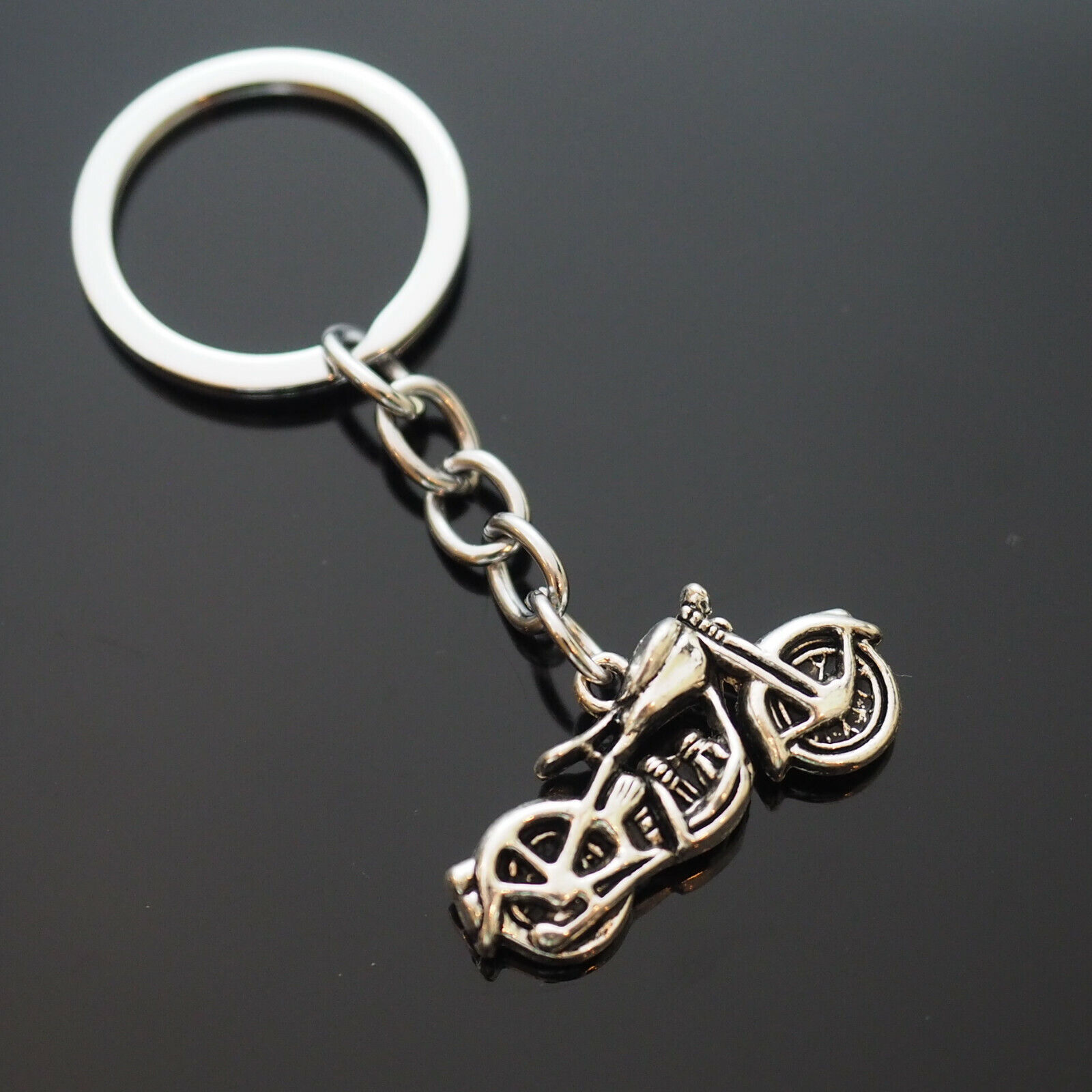 Motorcycle Key Chain Silver Pendant Charm Classic Antique Vintage Look Keychain
