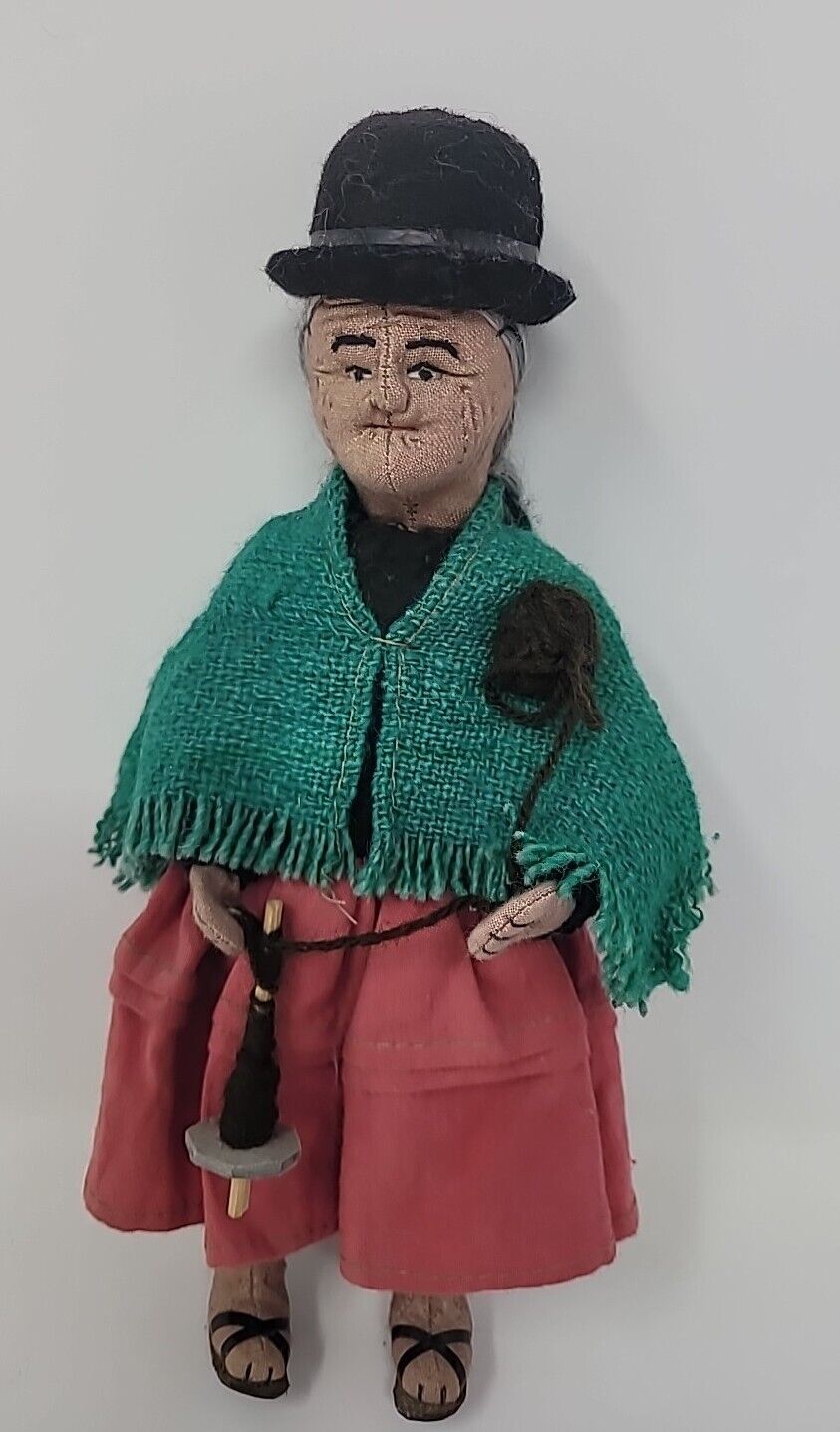 Genuine Rare Bolivian Woman Doll 9 Knitting 