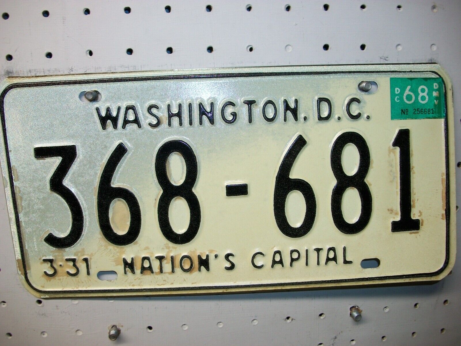DISTRICT OF COLUMBIA = =  1968  PASSENGER  = LICENSE PLATE =LOT  615