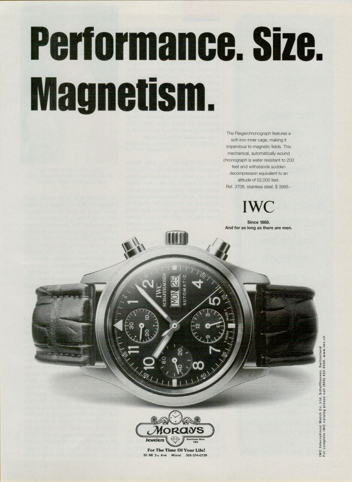 1999 IWC International Watch Co Performance Size Magnetism Vintage Print Ad x