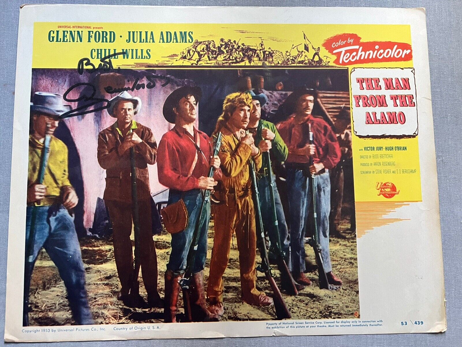 RARE The Man From The Alamo Original Lobby Card Signed By Glenn Ford