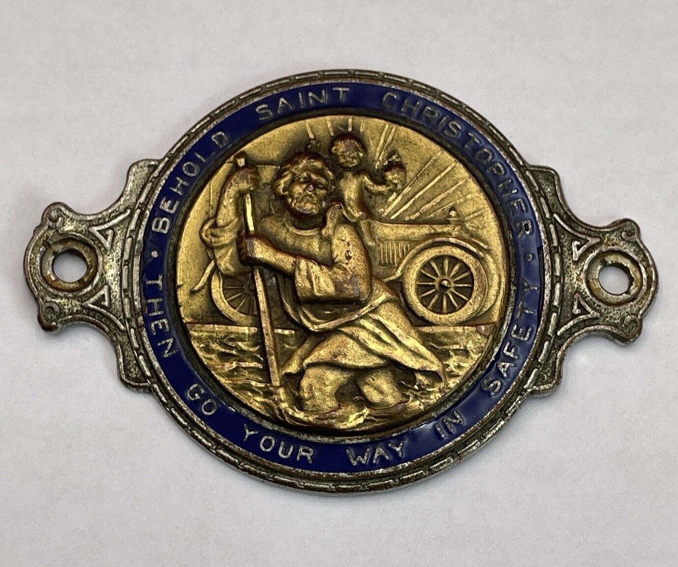 St Saint Christopher Dashboard Car Auto Automobile Medal Badge Plate Enamel