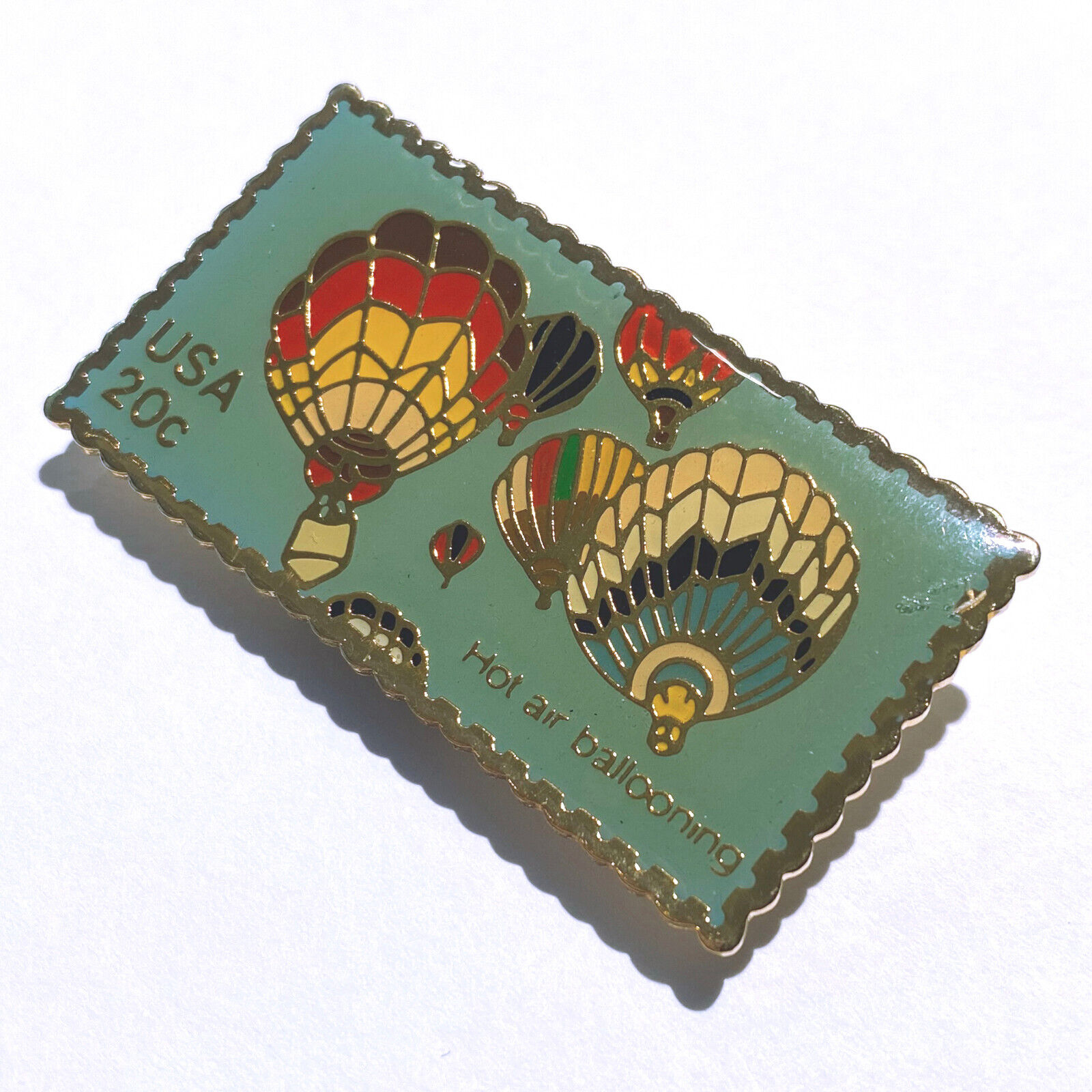 USPS Vintage 80s Hot Air Ballooning 20c Stamp Collectible Enamel Pin