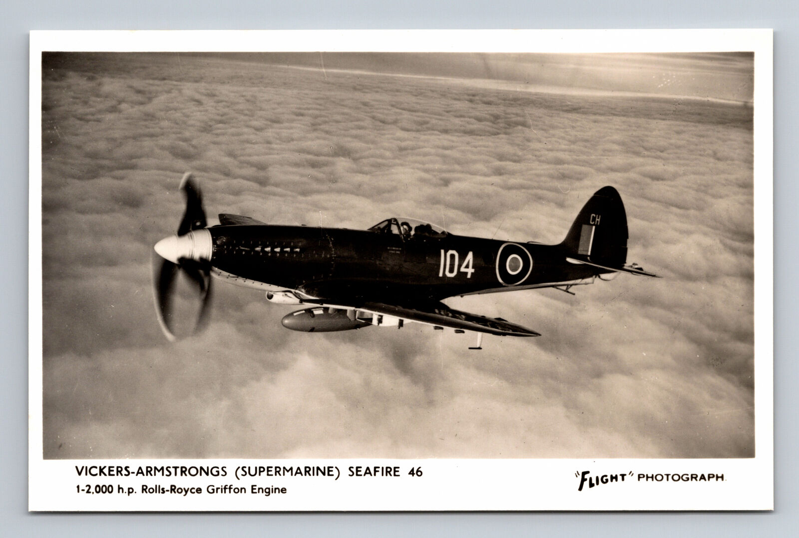 RPPC RAF Vickers Armstrong Supramarine Seafire 46 FLIGHT Photograph Postcard