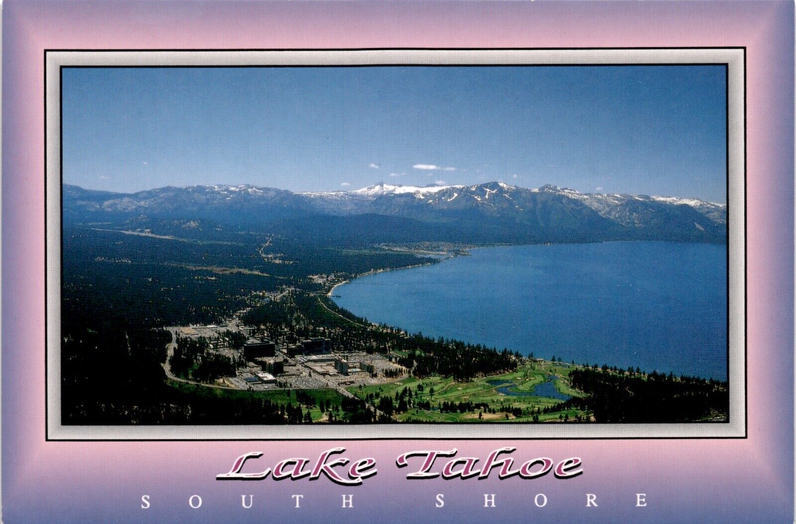 Aerial view of Lake Tahoe\'s South Shore Vintage Chrome Postcard