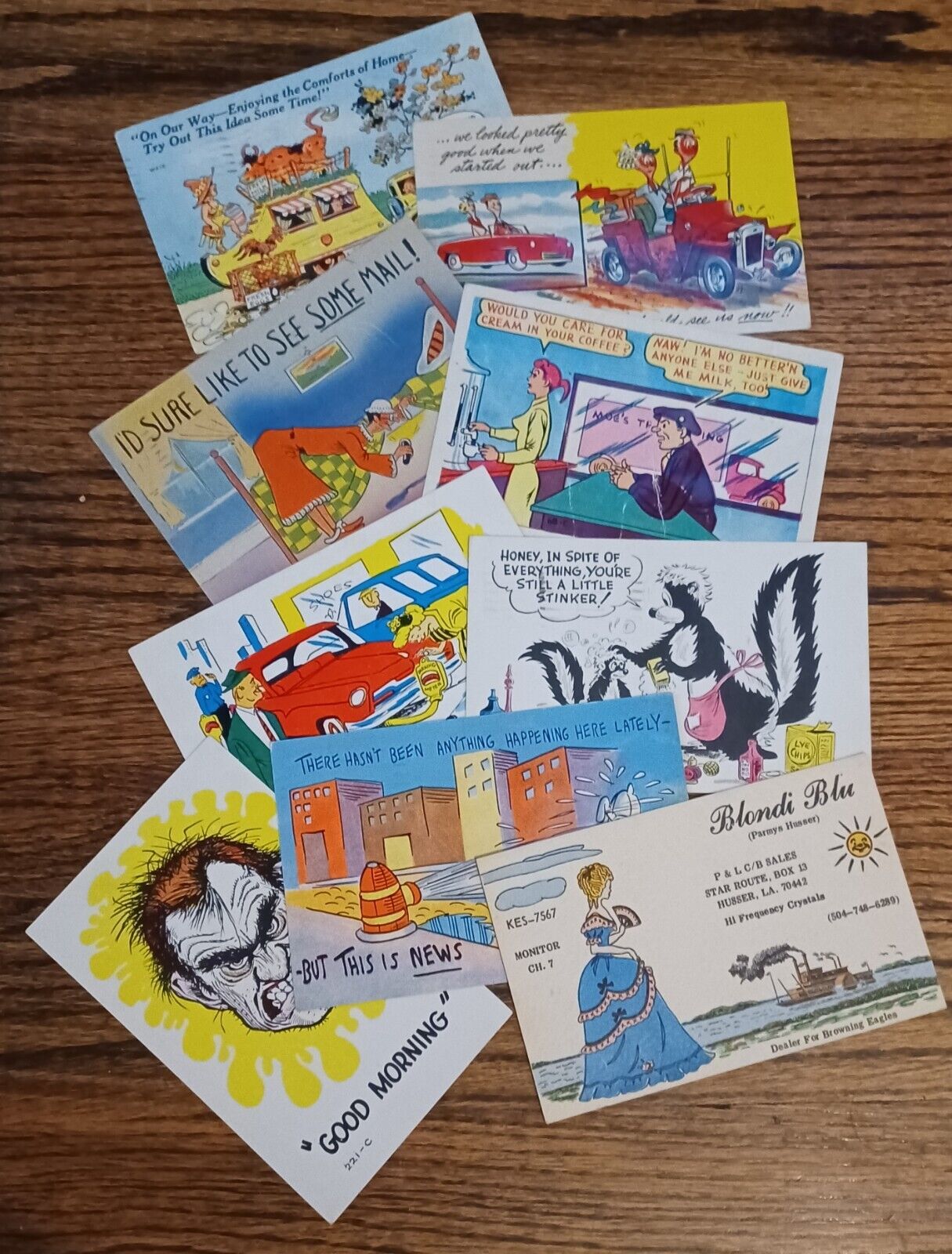 Lot of 9 vintage cartoon postcards. 1930s-60s posted and unposted