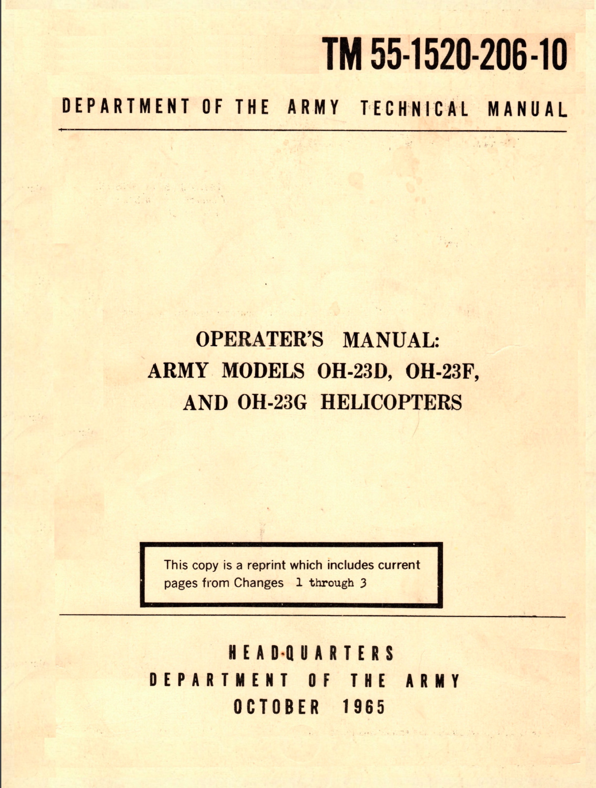 168 p. 1965 TM 55-1520-206-10 ARMY OH-23 Hiller Raven Flight Manual on Data CD