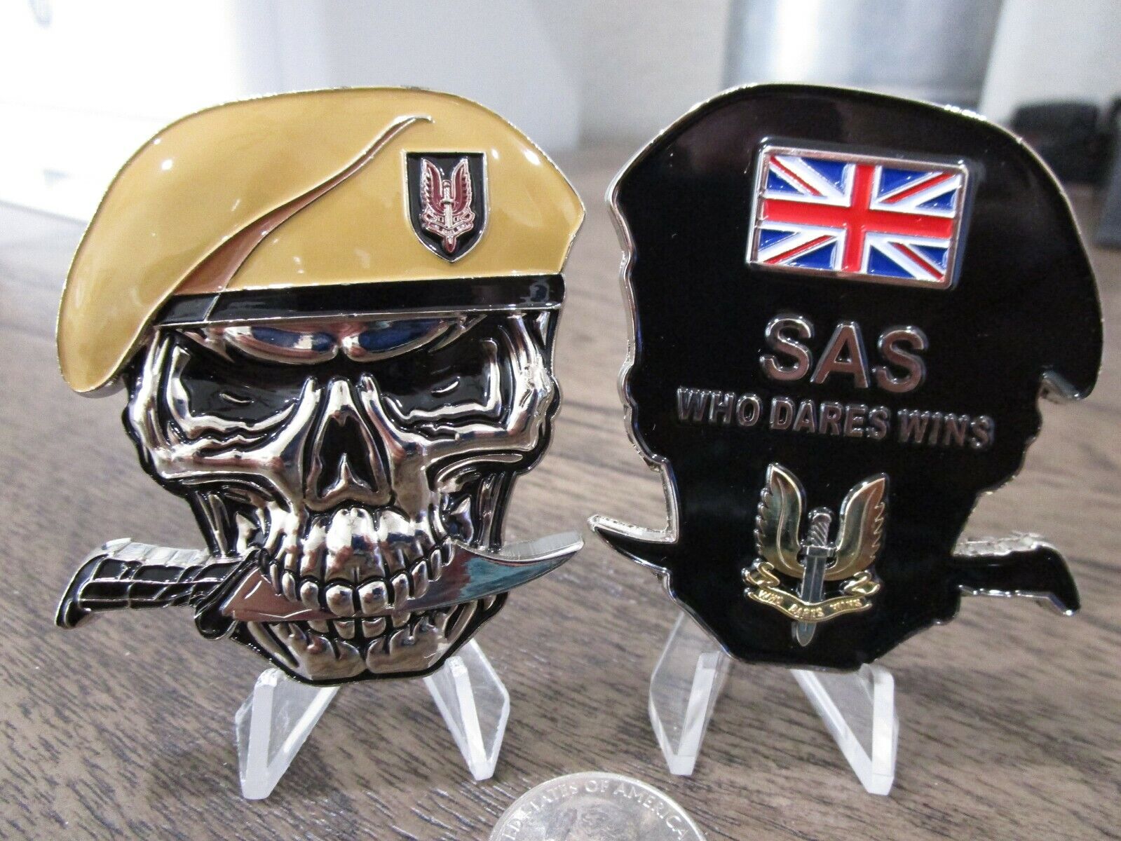 British Army Special Air Service Who Dares Wins Skull SAS Challenge Coin
