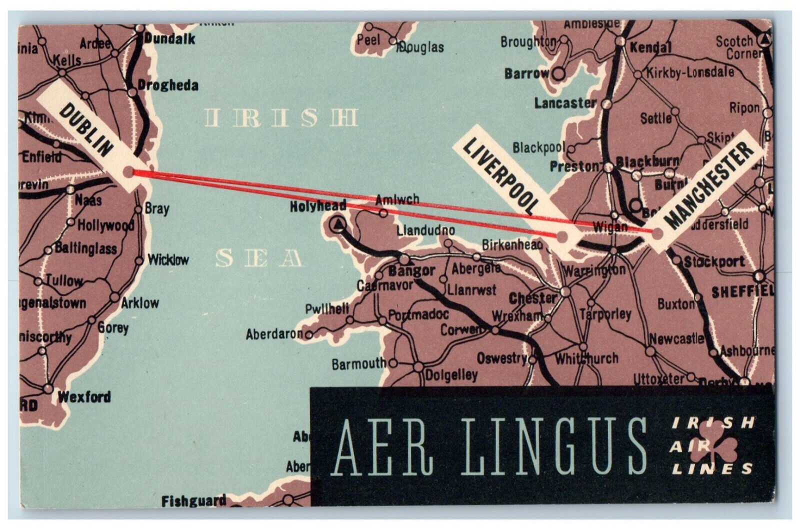 Ireland Postcard Aer Lingus Irish Air Lines Dublin Airport Map View c1950's