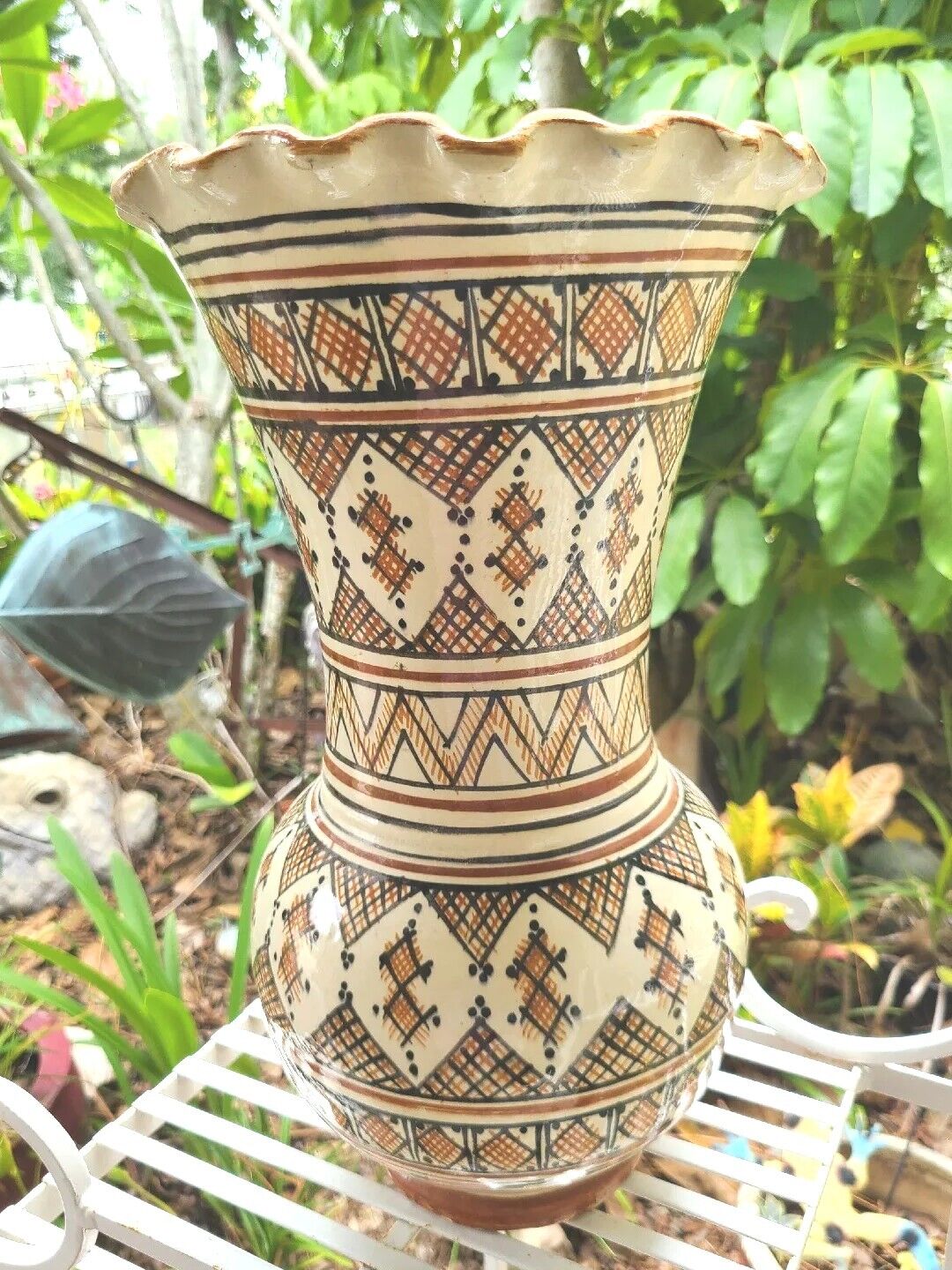 MOROCCAN Mosaic Design  Terracotta Signed /Hand  Painted Floor Vase 