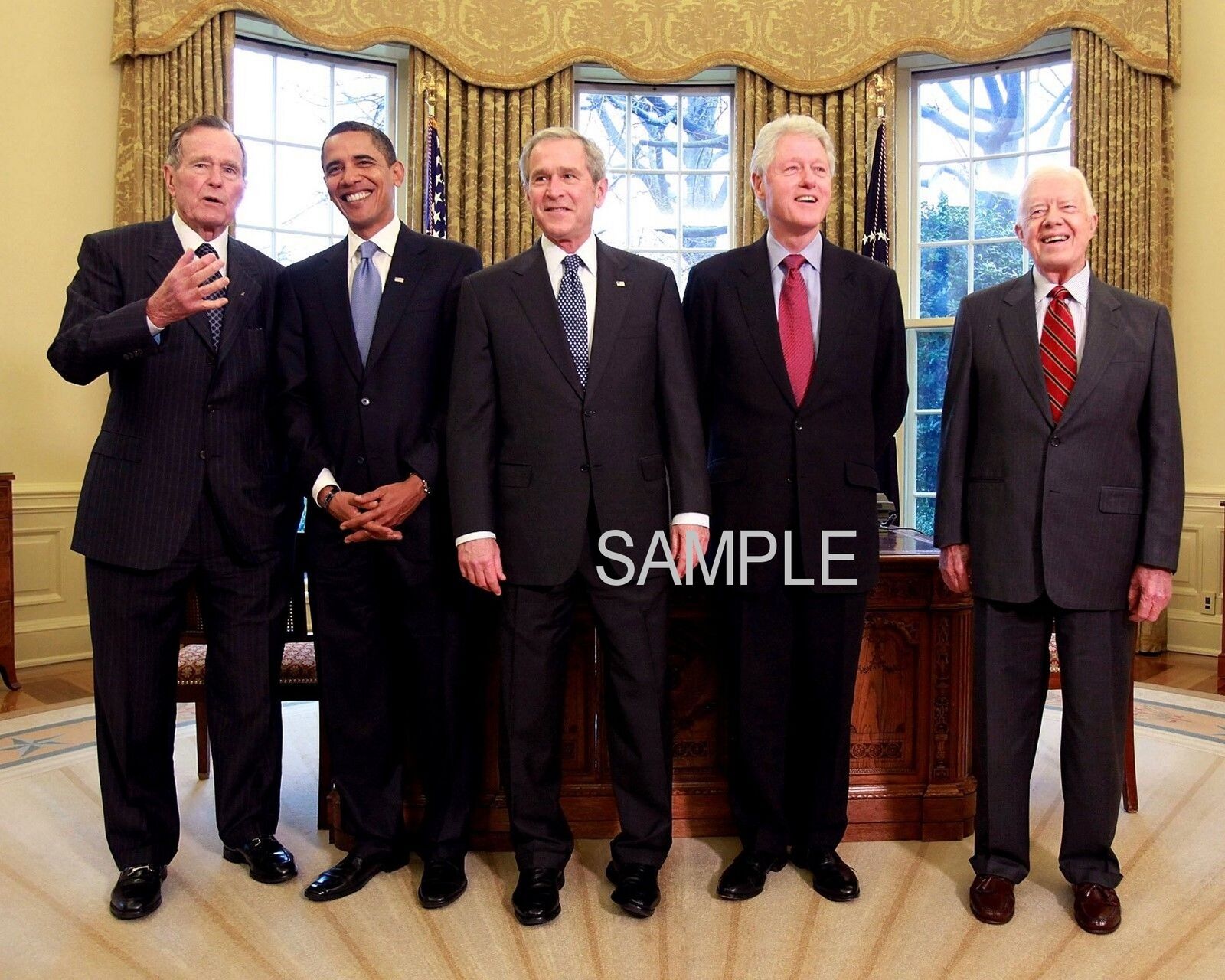 THE FIVE PRESIDENTS Bush & Jr, Carter, Clinton, Obama PHOTO (162-P)