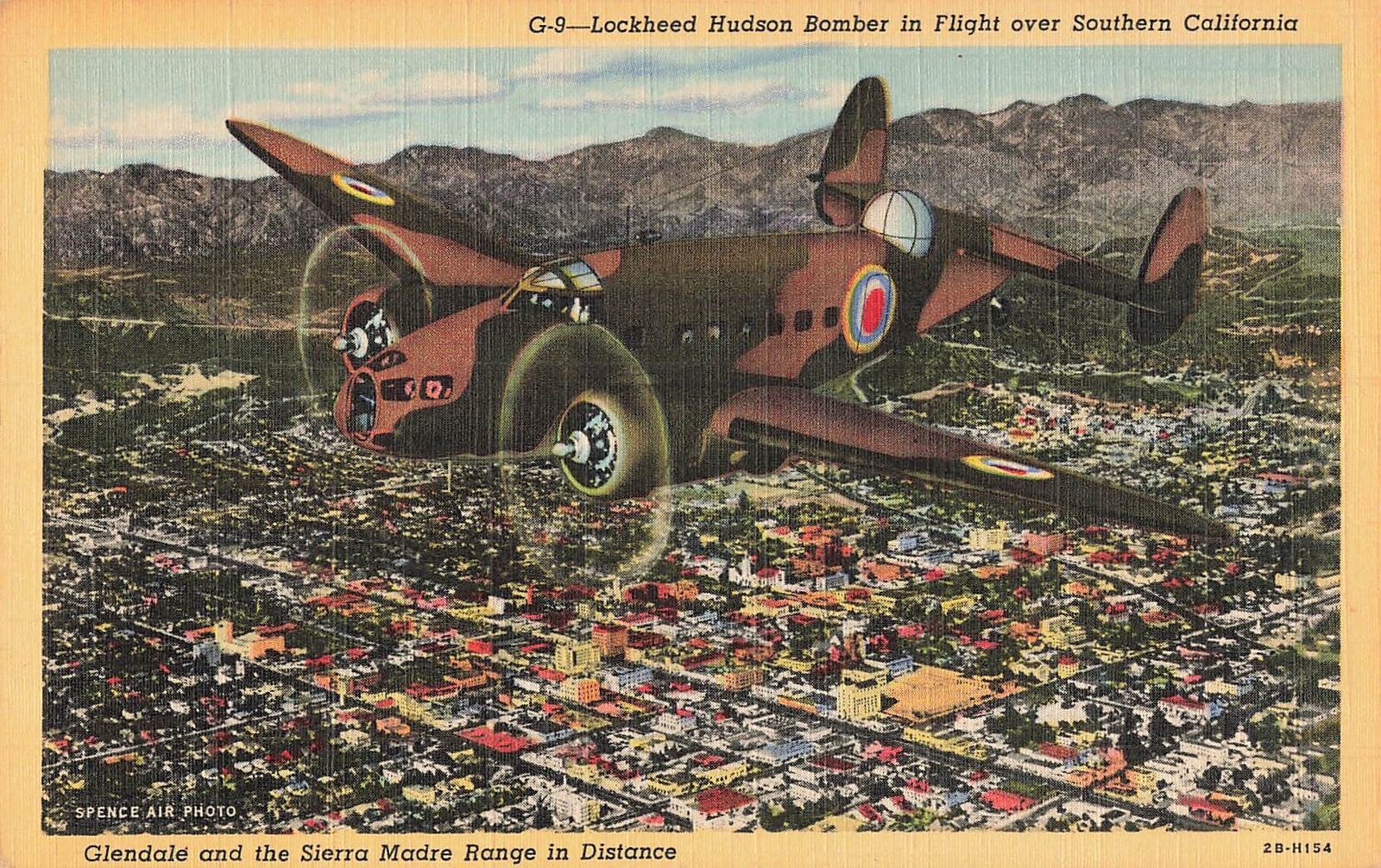 Vintage Postcard Lockheed B-14 Bomber over California, U.S. Army Air Corps. WW2