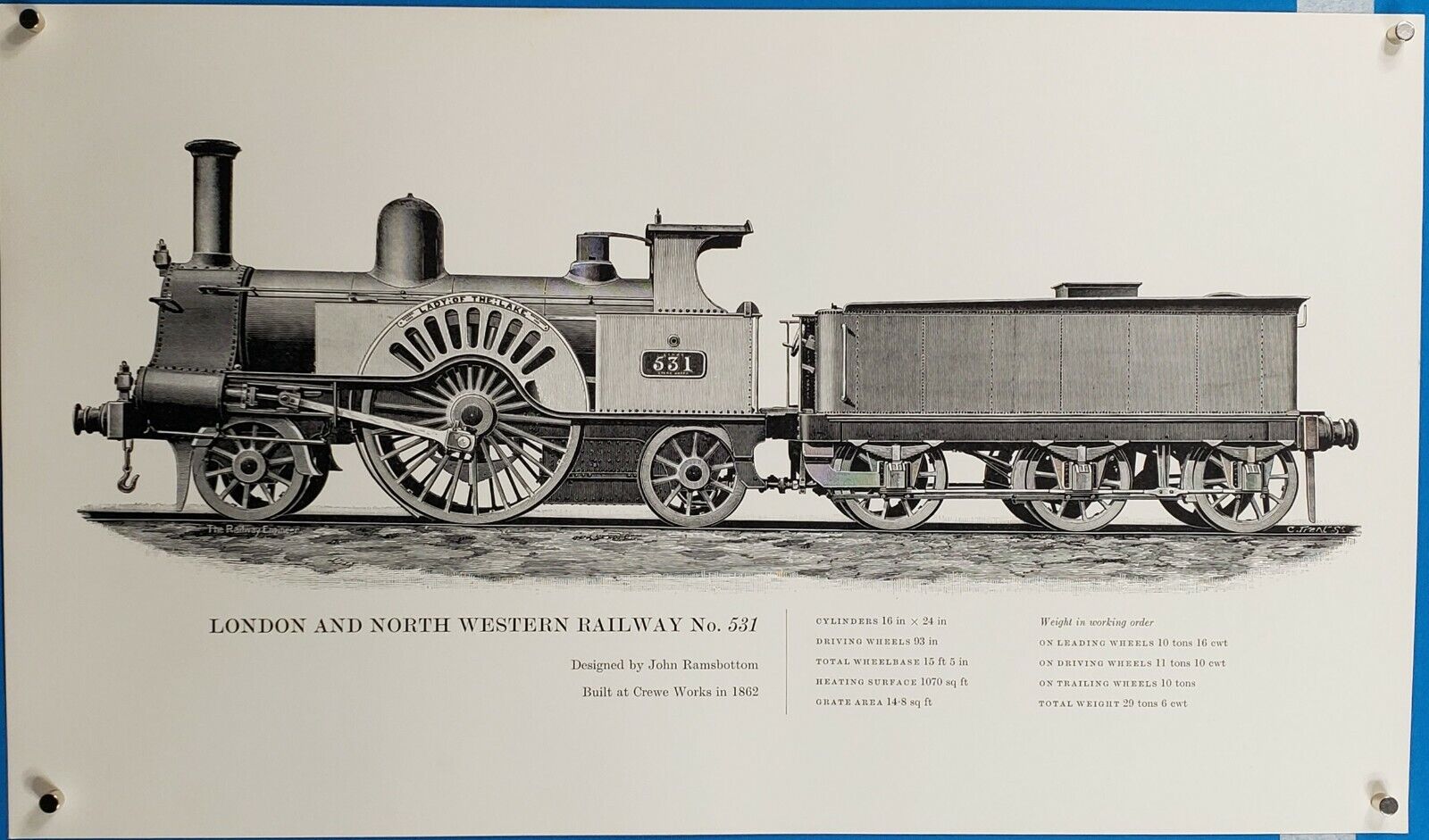 19C England Steam Train Locomotive Series #531 ‘Lady of the Lake’  Reprint