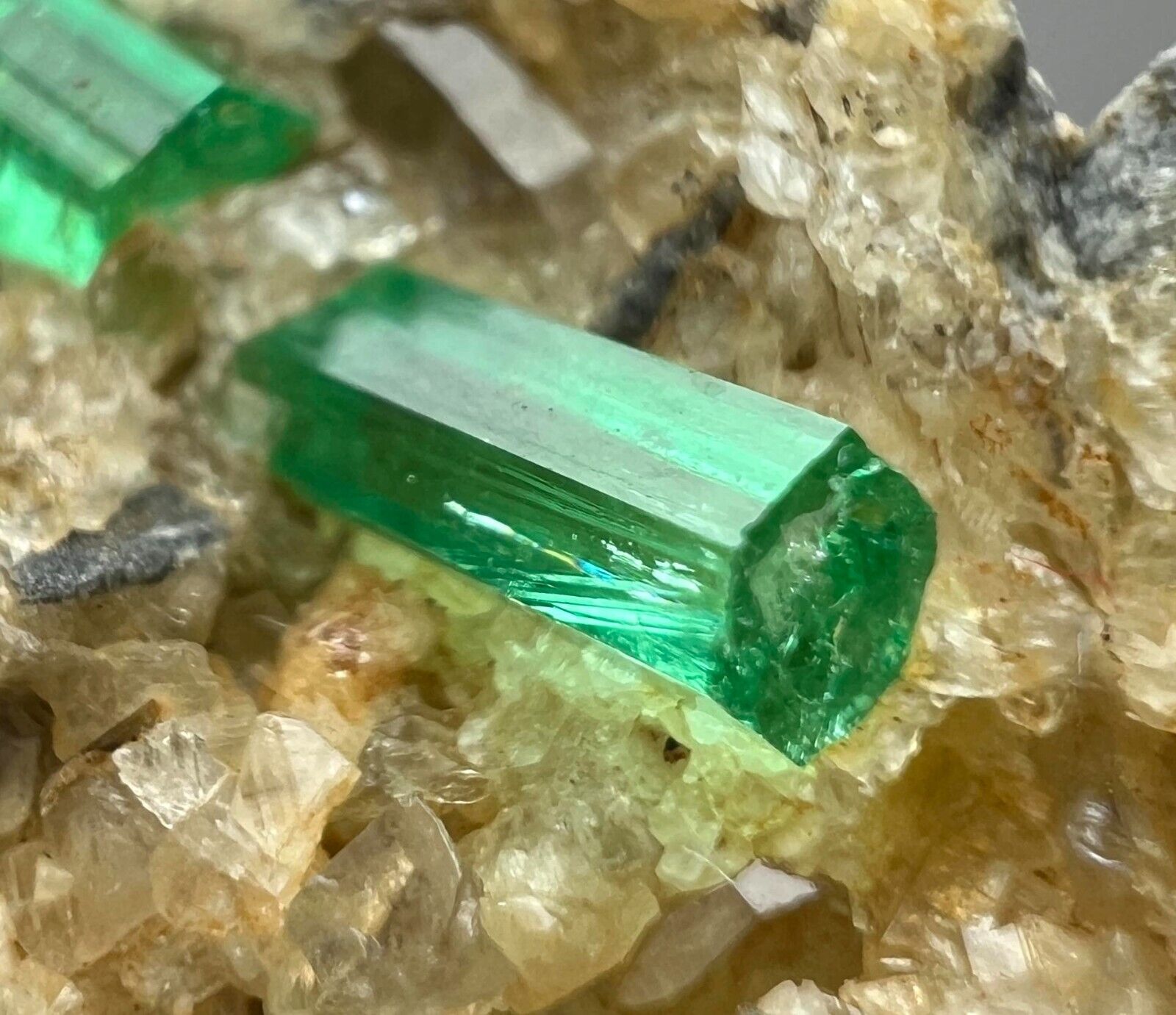 49 Gram Extraordinary😱 Top Green Panjshir Emerald Gemmy Crystals On Matrix @Afg
