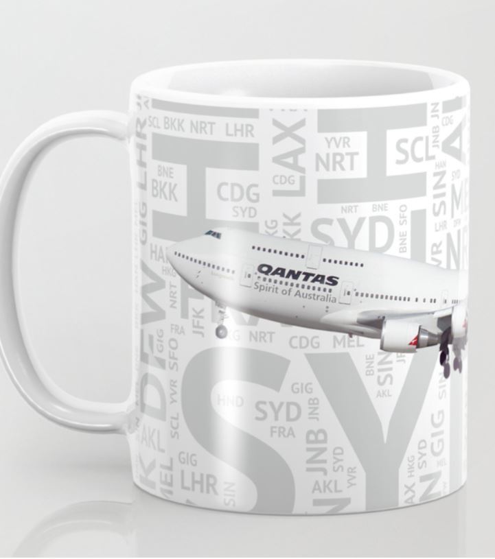 Qantas Airways Boeing 747 with Airport Codes - Coffee Mug (11oz)