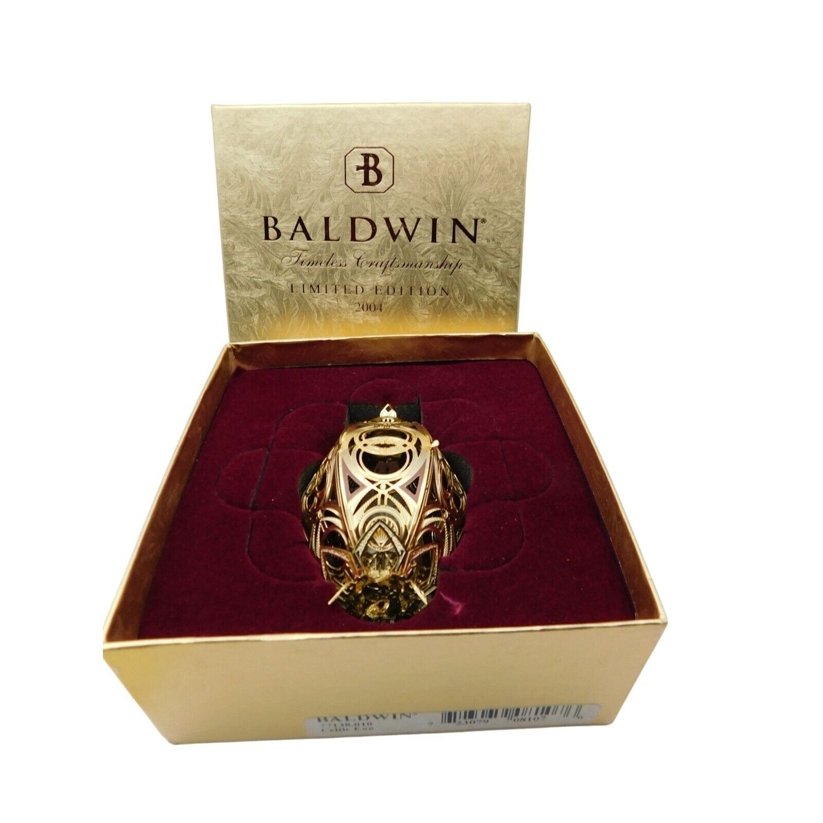 Vtg 2004 Baldwin Celtic Egg 24Kt Gold Finished Brass Christmas Ornament