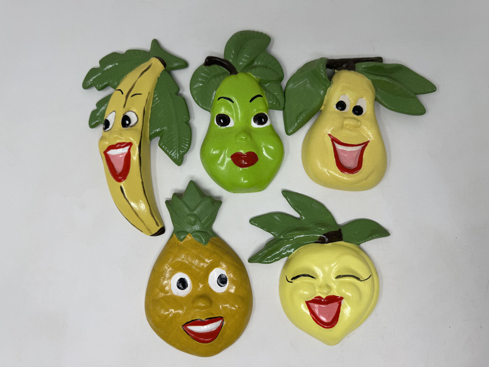 Lot of 5 Vintage Ceramic Anthropomorphic Fruit Wall Hanging Plaques
