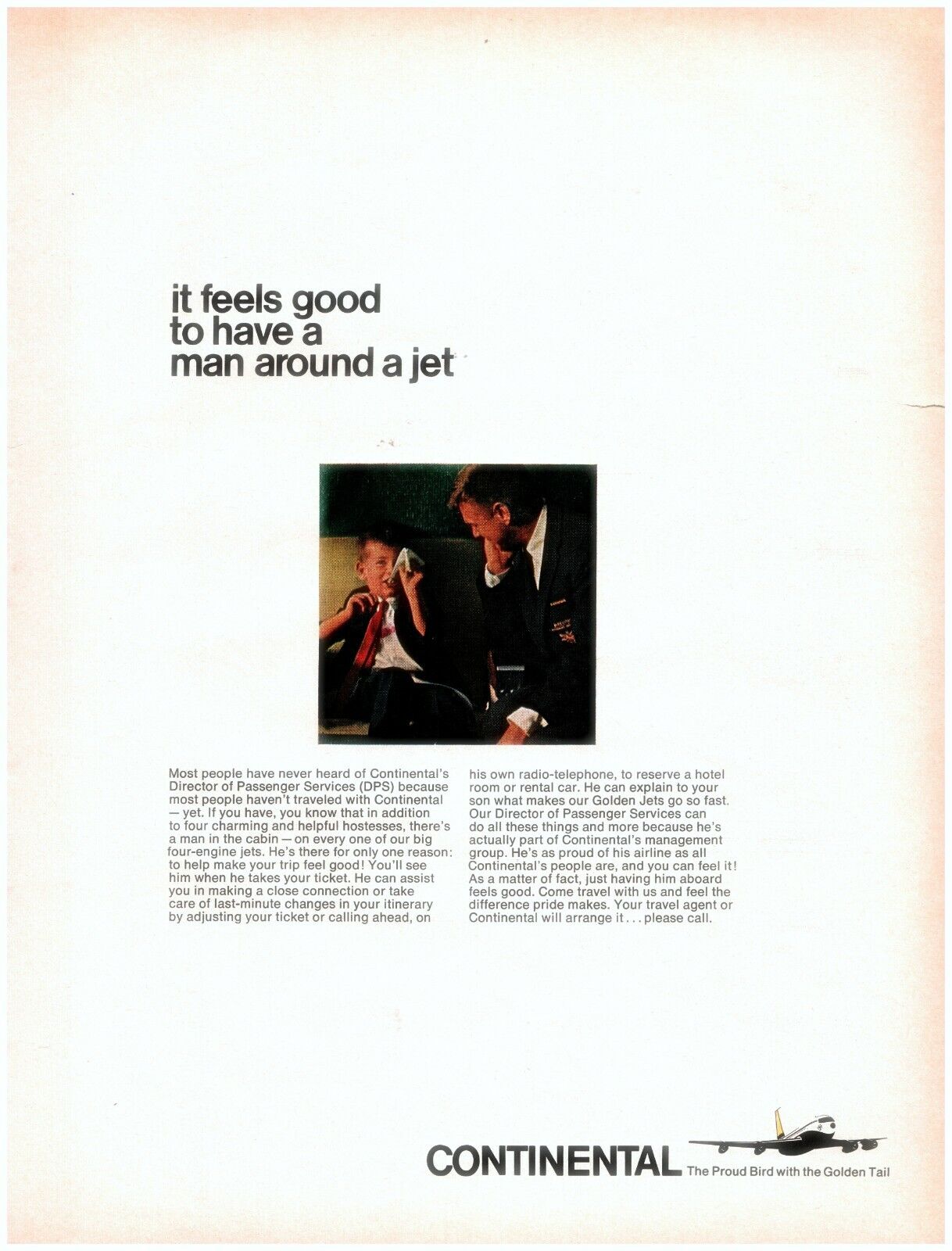 1966 Continental Airlines Vintage Print Ad Feels Good To Have A Man Around A Jet