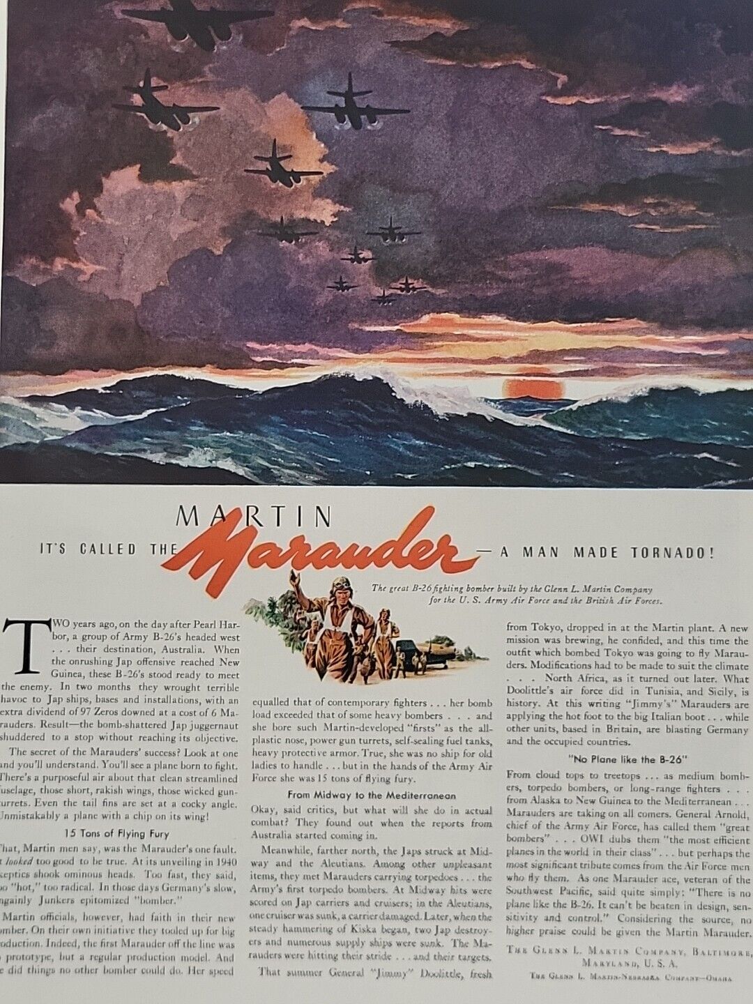 1943 Martin Marauder War Planes Fortune Magazine WW2 Print Ad B-26 Baltimore