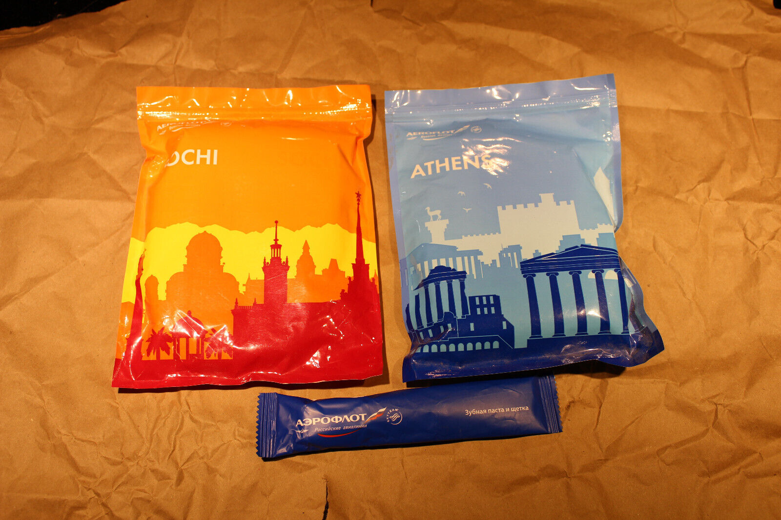 New 3 Lot Aeroflot Russian Airlines Toothbrush Athens Sochi Comfort Amenity Kits
