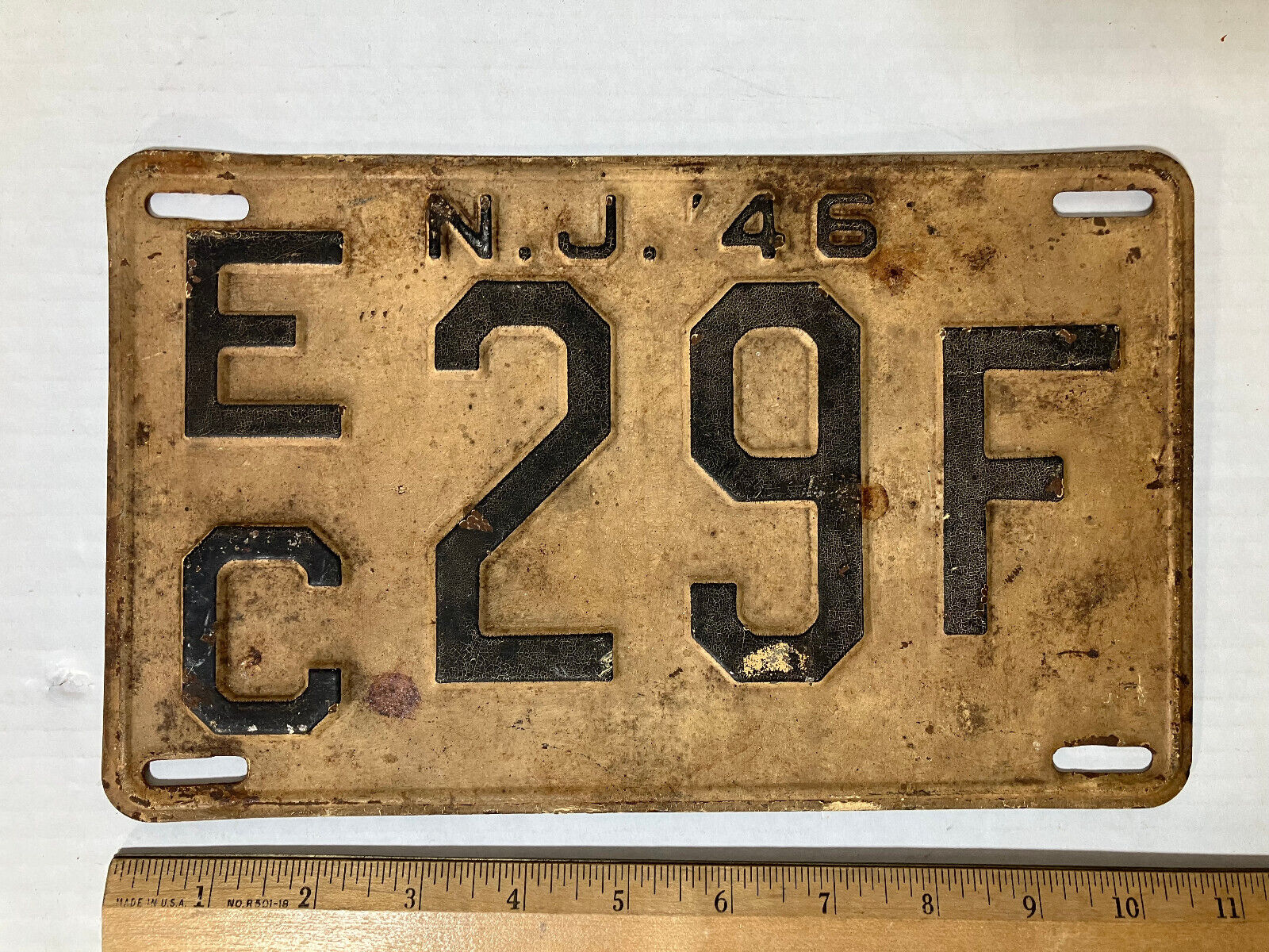 1946 NEW JERSEY N.J. State License Plate  EC 29F Vintage Rat Rod