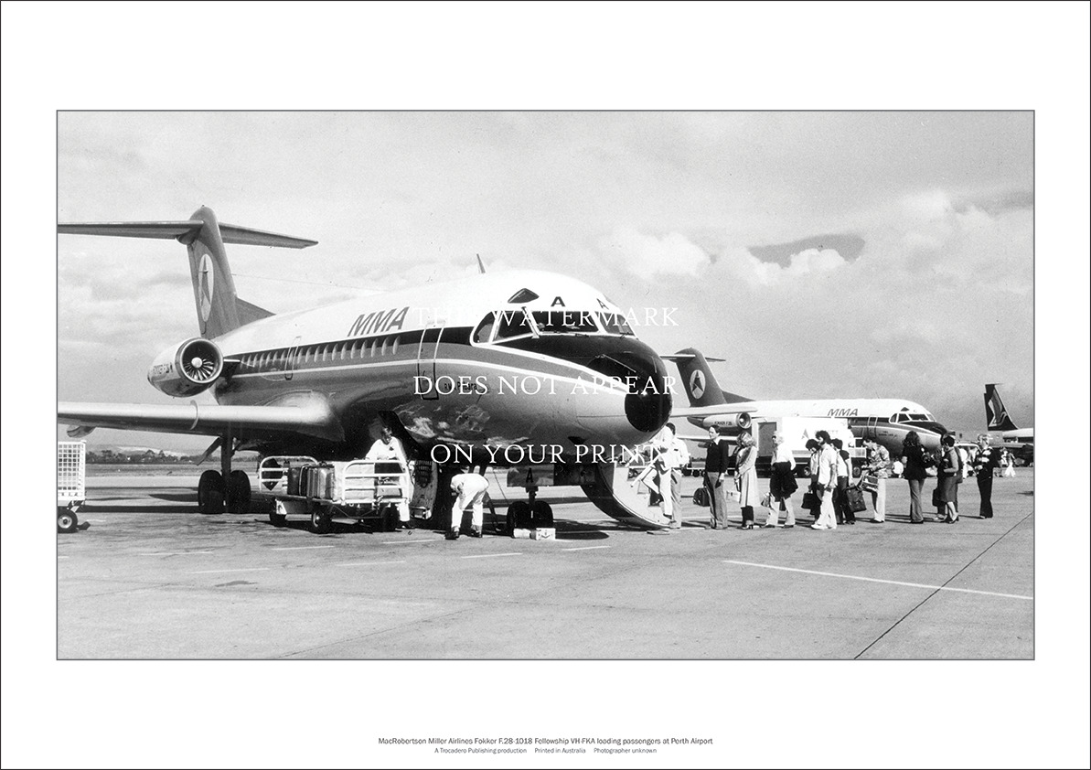 MMA Fokker F.28 Fellowship A2 Art Print – Perth Airport – 59 x 42 cm Poster