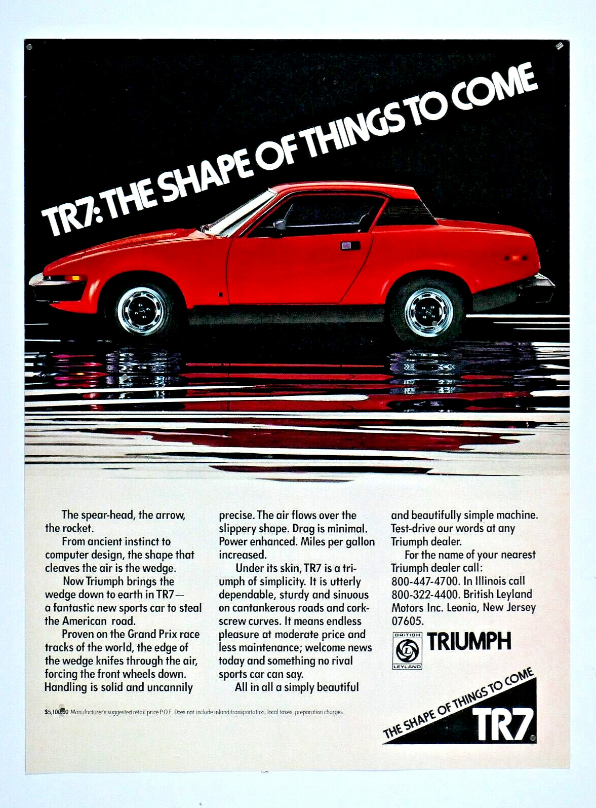 1975 Triumph TR 7 Vintage The Shape Of Things To Come Red Original Print Ad