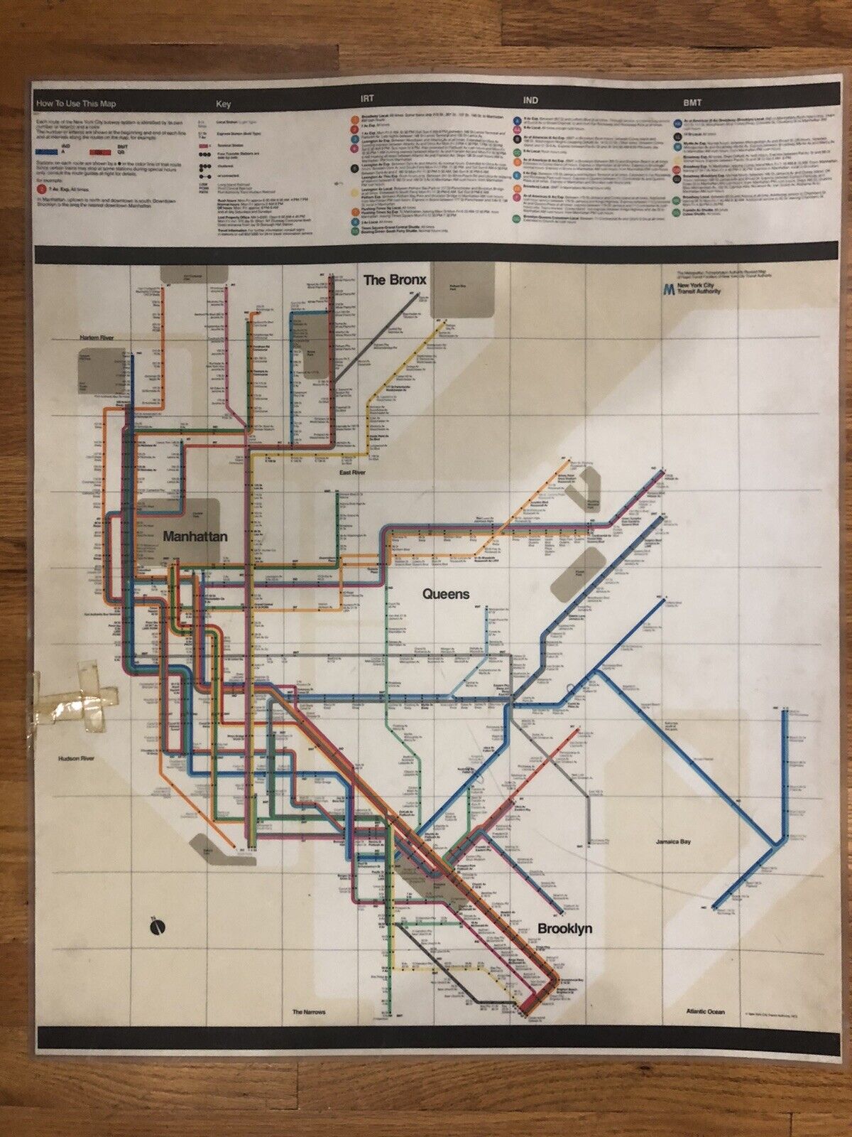 1972 Laminated New York City Transit Authority InCar Subway Map MASSIMO VIGNELLI