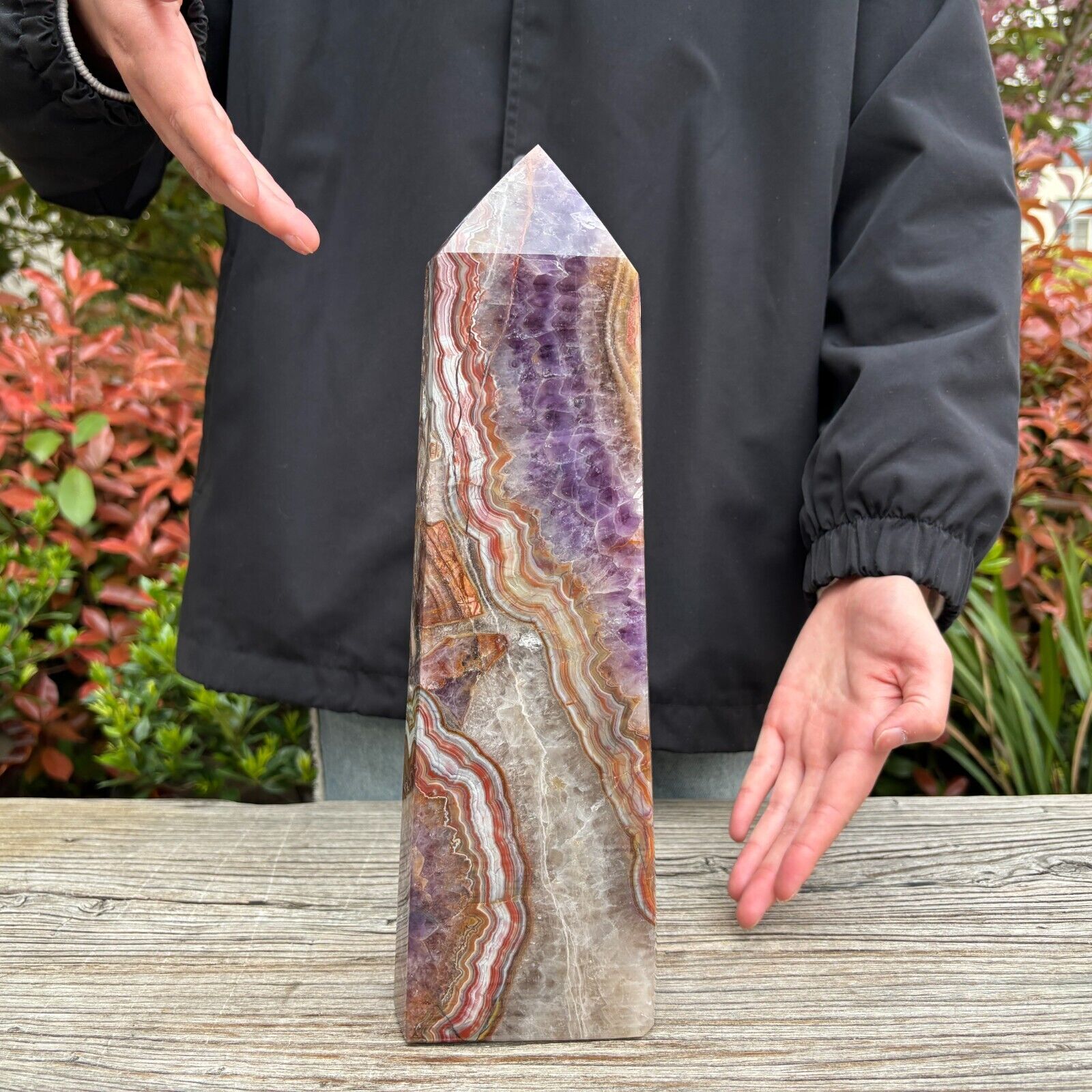 7.9LB 12.5'' Natural Amethyst Agate Obelisk Crystal Tower Point Ornament Healing