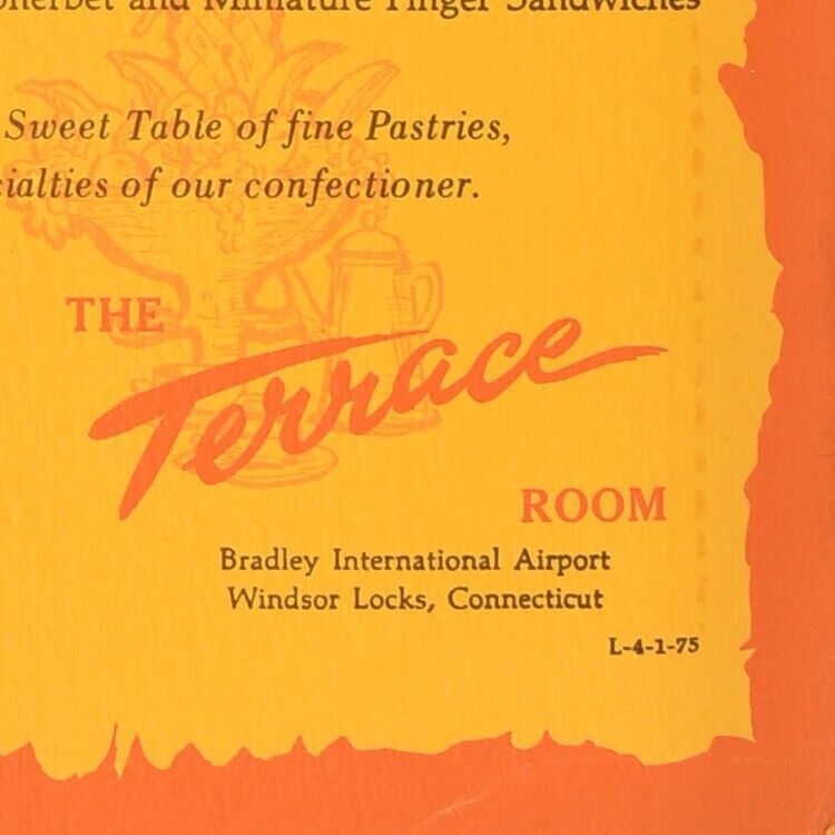 1975 Terrace Room Restaurant Menu Bradley International Airport Windsor Locks CT