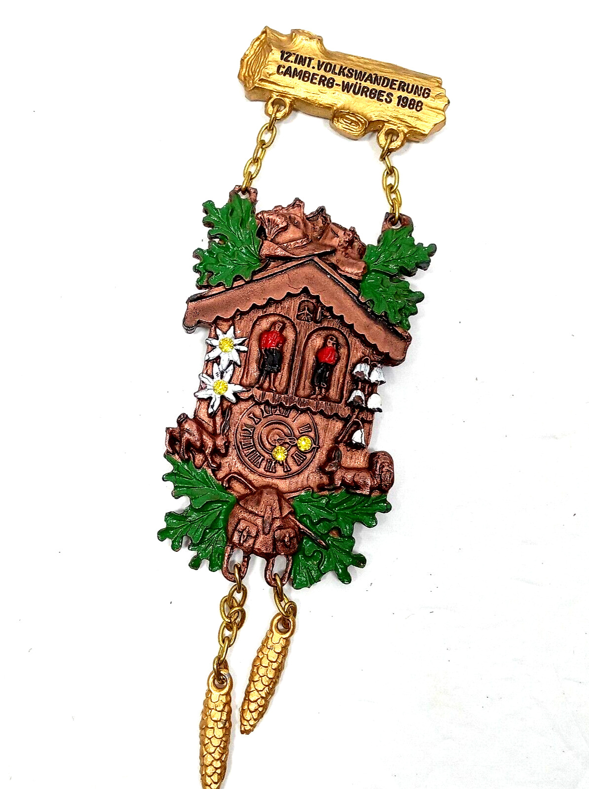 1988 German Wandertag Metal Medallion Pinback Cuckoo Clock Pin