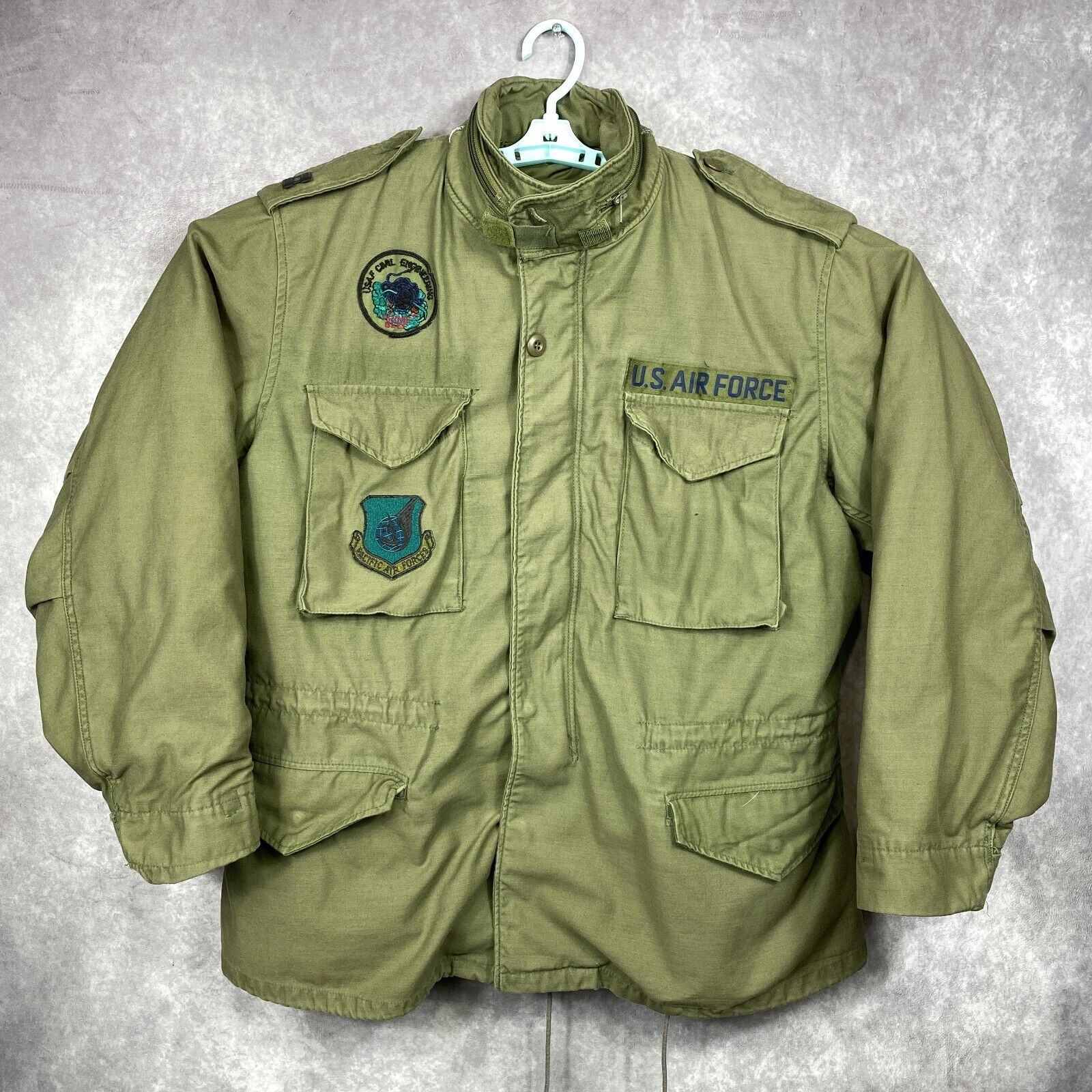 USAF Air Force M65 Coat Jacket Adult Medium Green Liner+Hood+Patches Vintage