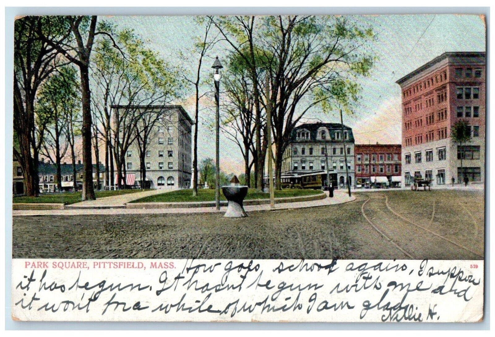 1907 Park Square Trolley Streetcar Building Pittsfield Massachusetts MA Postcard
