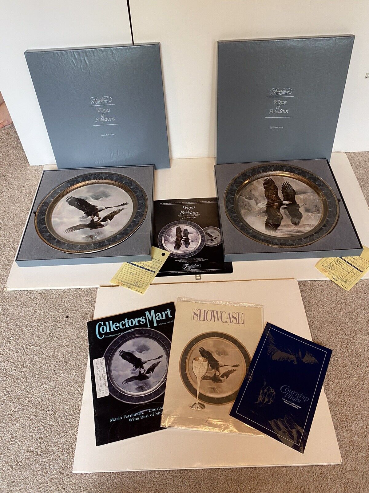 2 Plates Wings of Freedom Mario Fernandez Fountainhead 1985 EAGLE, Numbered, Box