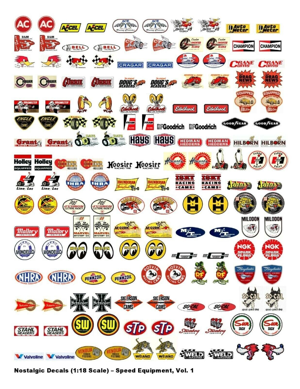 NOSTALGIC DECALS, WATERSLIDE, 1:18 SCALE FOR CAR MODELS/DIORAMAS, SOLD PER SHEET