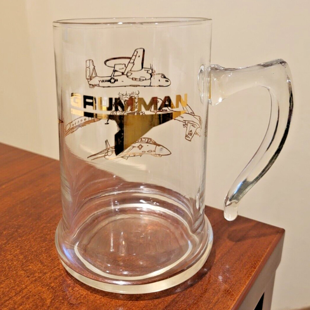 GRUMMAN  Gold Trim Glass Mug  5