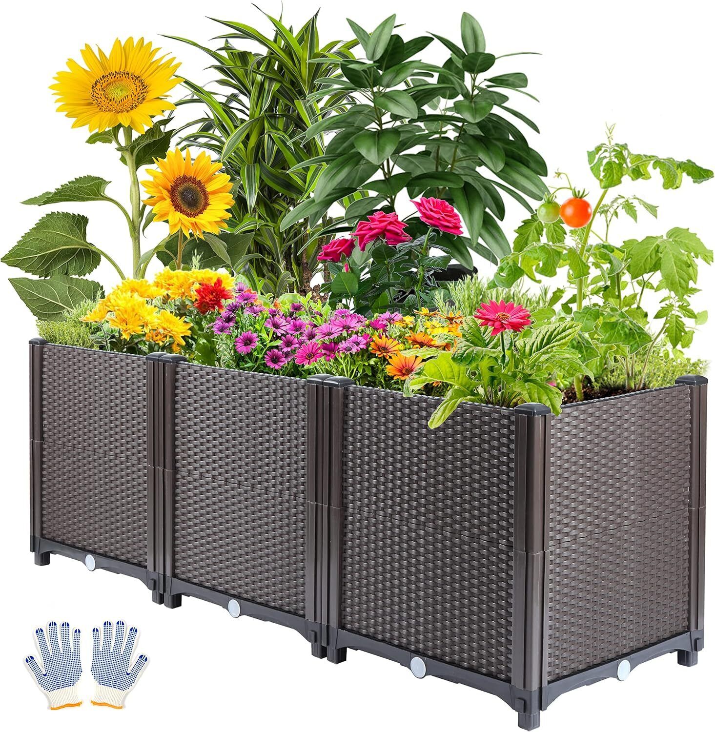 Deep Raised Garden Bed Plastic Planter Boxes for Vegetables Flowers Herbs 