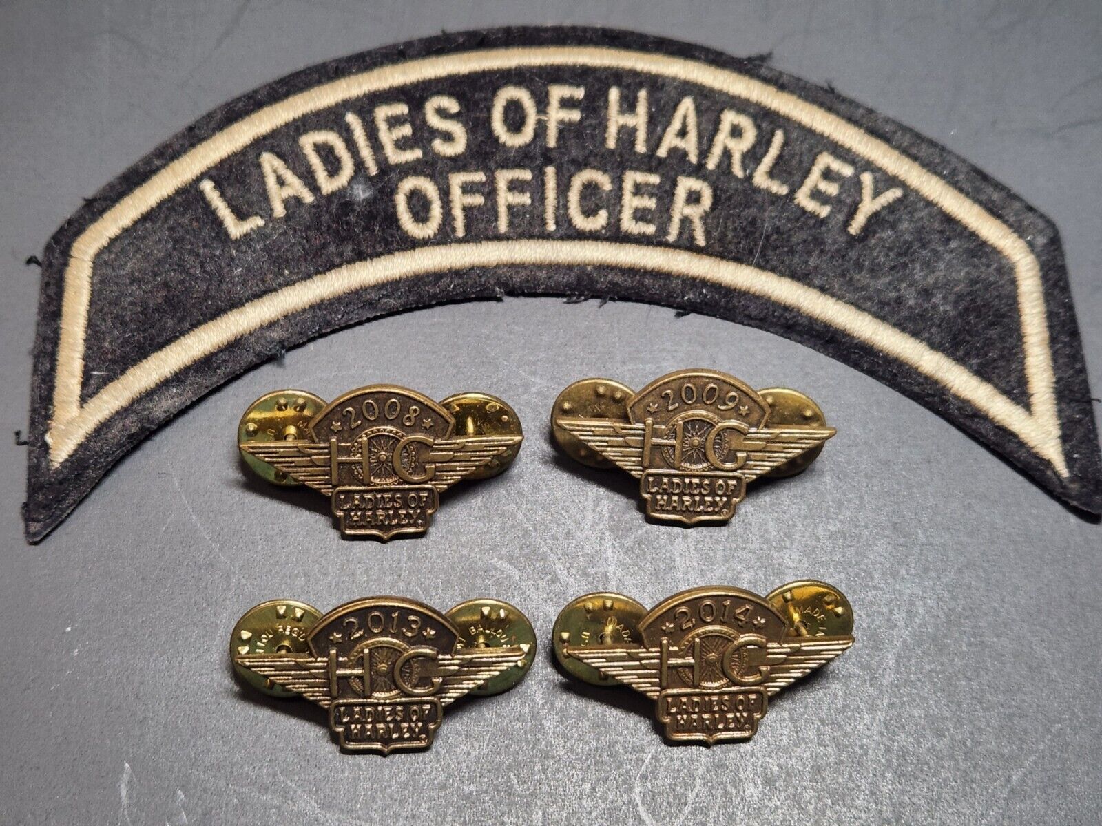 Ladies of Harley HOG Pins 2008, 2009, 2013 & 2014 and Officer Patch UNUSED