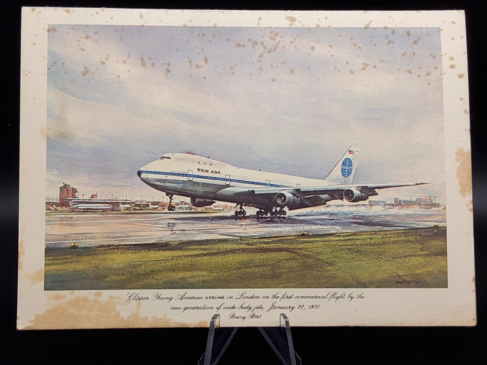 PAN AM Menu CLIPPER HISTORIC 1st FLIGHTS wide body Jets ~ Boeing B747 / Postcard