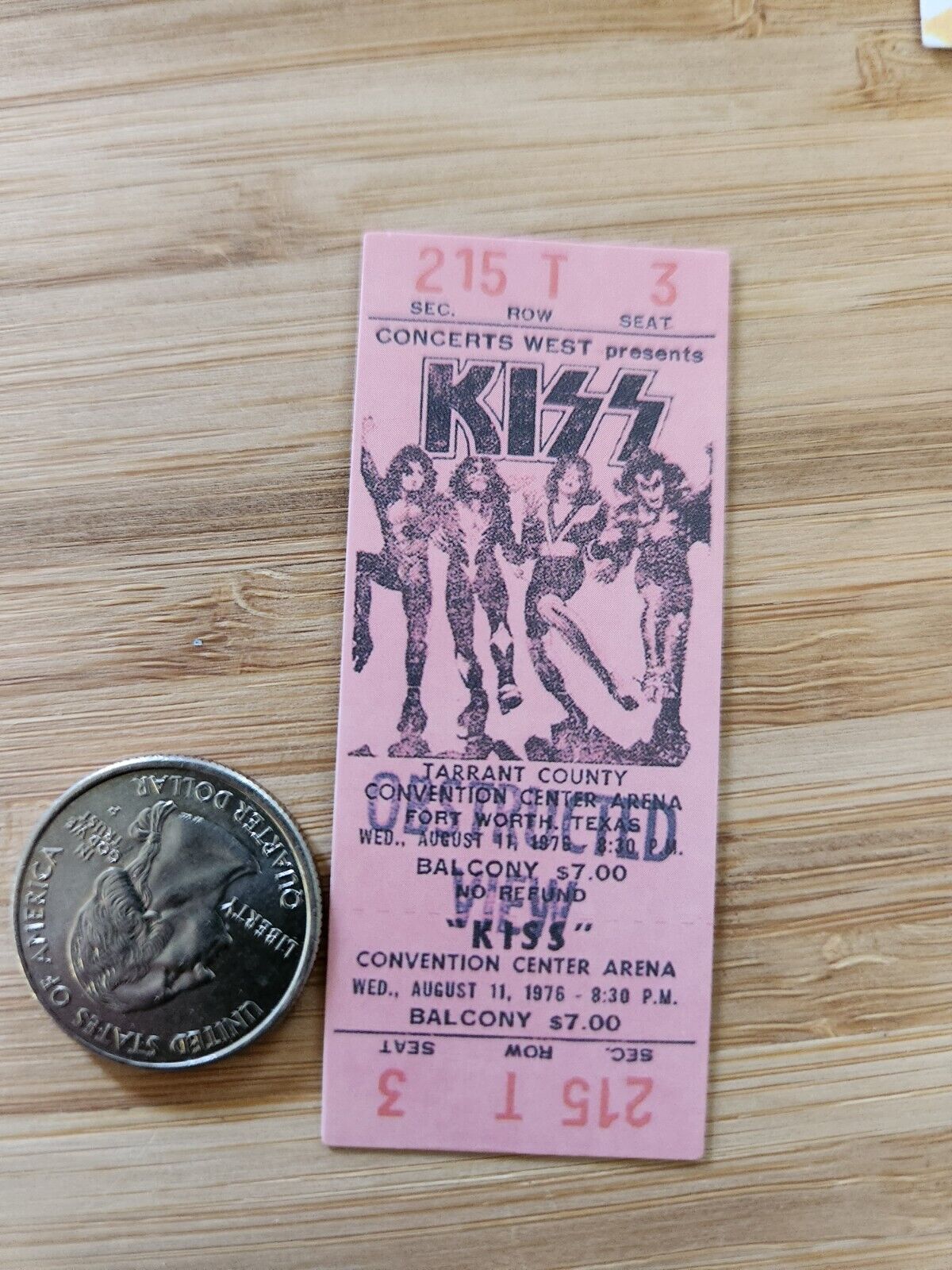 KISS TICKET STUB STICKER Kiss Sticker Kiss Concert Decal 1976 Fort Worth Texas