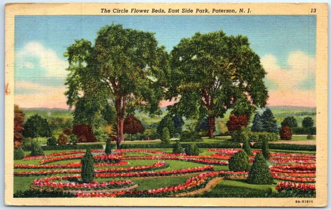 Postcard The Circle Flower Beds East Side Park Paterson New Jersey USA