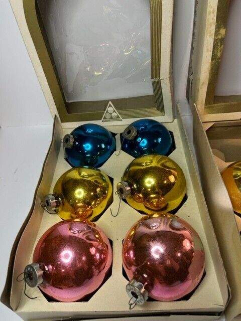 Vtg 8 (3 inch) Delta Ornaments Co. Christmas Ornaments Made in USA Original Boxs