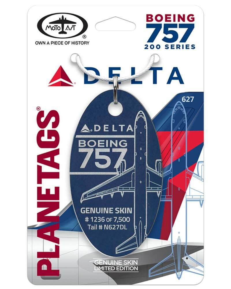 Delta Airlines Boeing 757-200 Tail #N627DL Blue Aluminum Jet Plane Skin Bag Tag