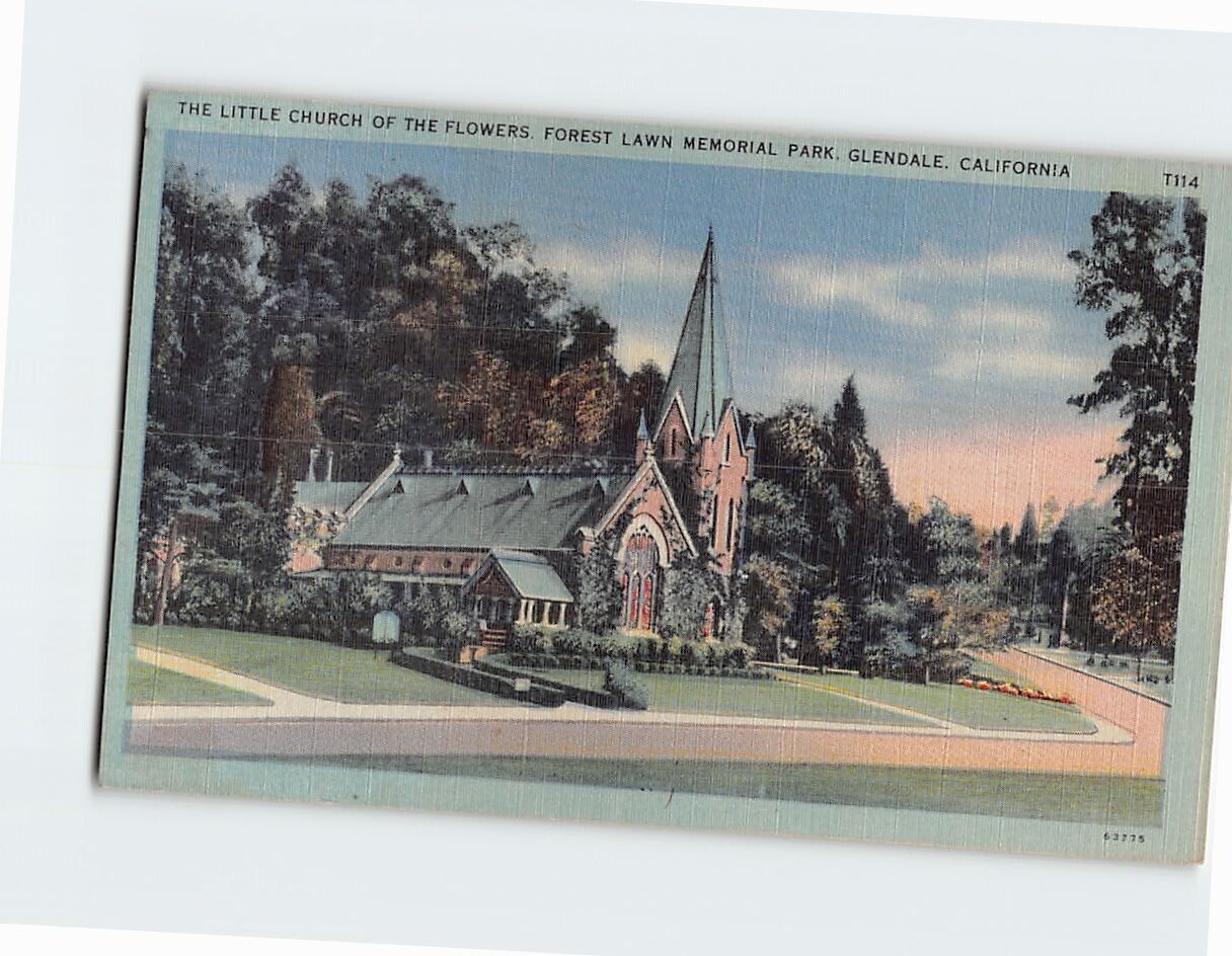 Postcard The Little Church of the Flowers Forest Lawn Memorial Park Glendale CA