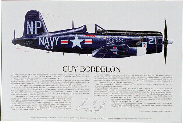 Aviation Art, P-51 Mustang AND F4U Corsair Posters signed by the Aces E Boyette