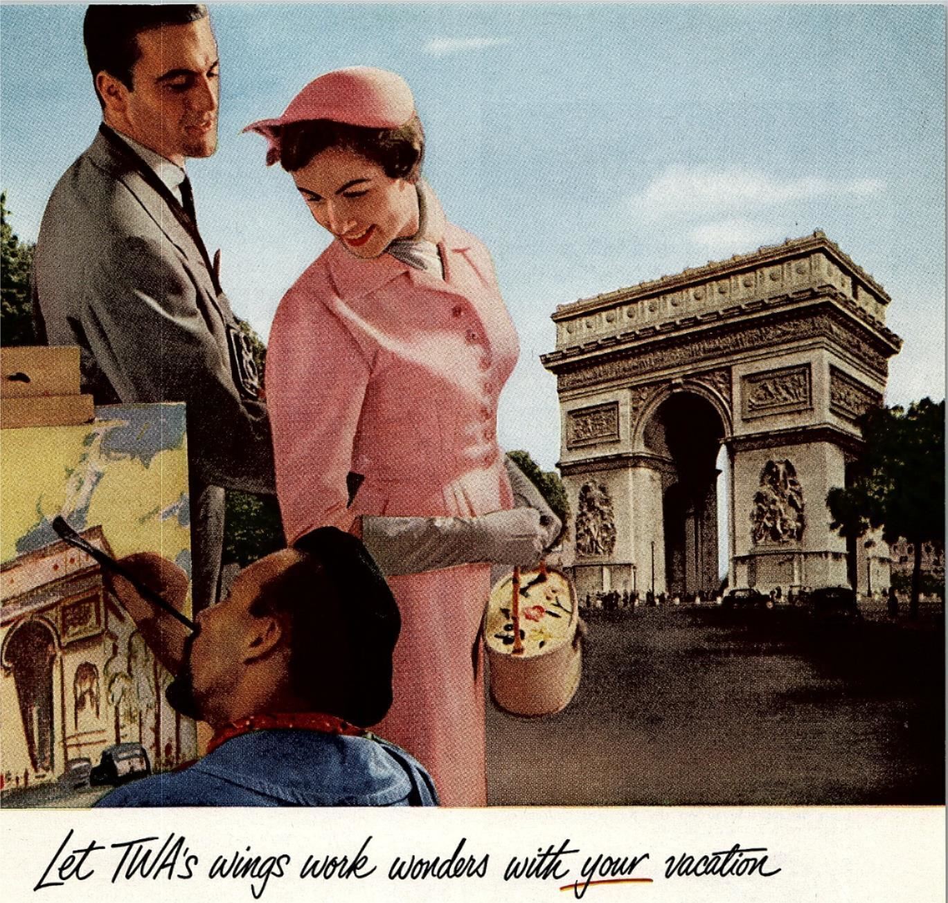 1950s TWA TRANS WORLD AIRLINES FRANCE THE CHAMPS-ELYSEES MAGAZINE AD 27-43