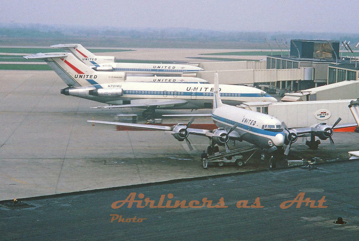 United Airlines Douglas DC-6, 727, Caravelle at ORD in May 1966 8x12 Color Print