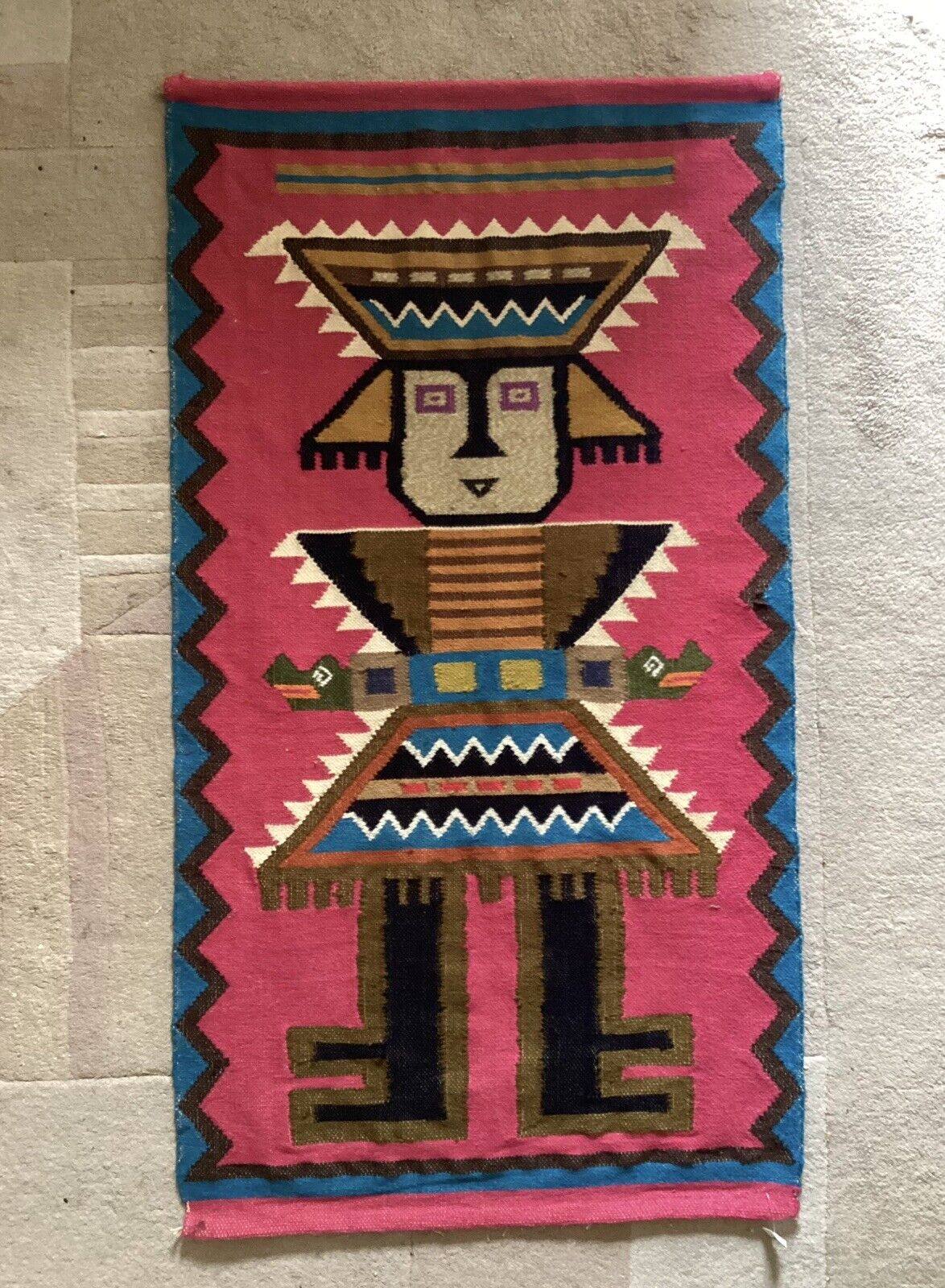 VTG Tall South American Folk Hand Woven Wall Hanging Art Textile, 66.5\