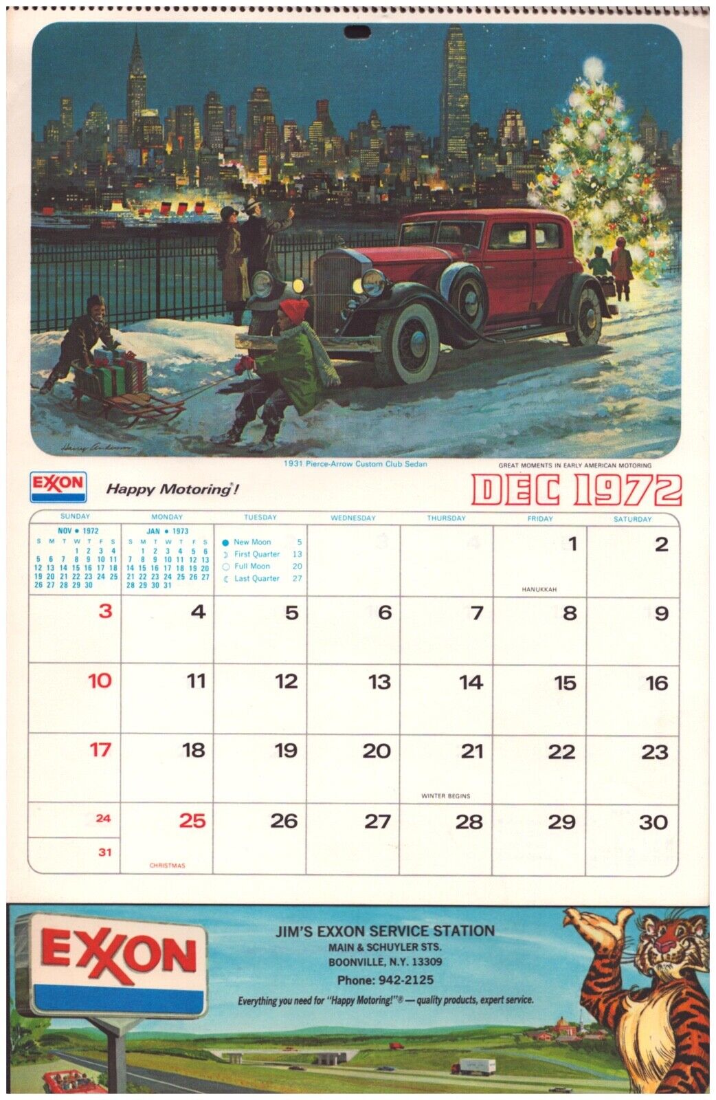 Vintage 1977 Boonville New York NY Antique Cars Calendar Jim\'s Exxon Station