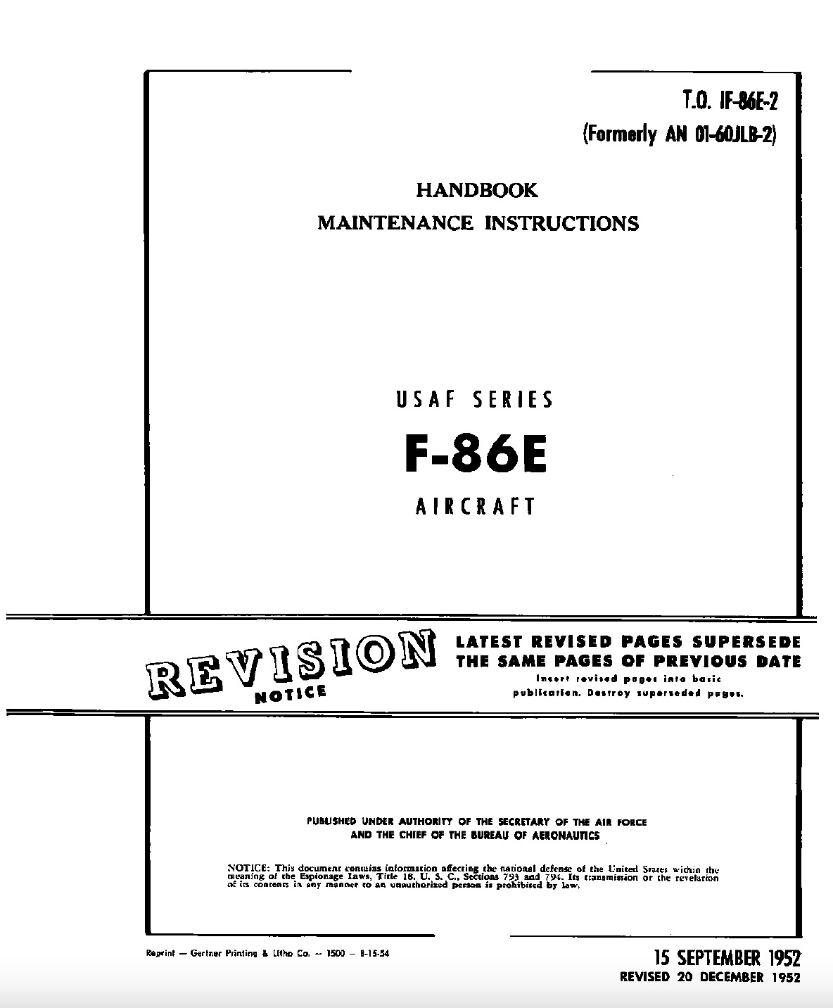 814 Page 1952 F-86 F-86E Sabre T.O. 1F-86E-2 Erection Maintenance Manual on CD